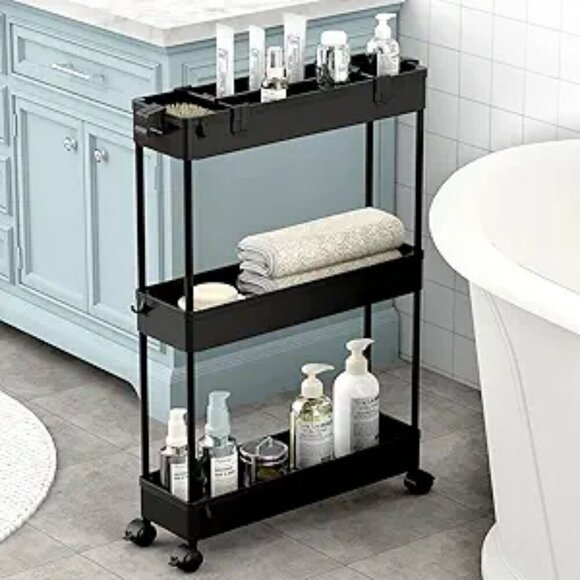 Slim Storage Cart 3 Tier Bathroom Organizer Rolling Utility Mobile Shelving Unit - Picture 1 of 1